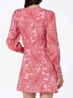 Abito corto avvolgente in lino Brilly con stampa paisley