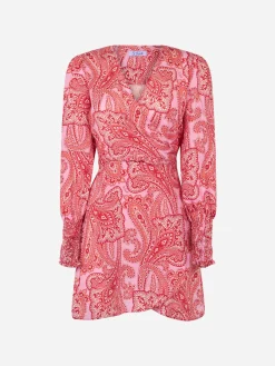 Abito corto avvolgente in lino Brilly con stampa paisley