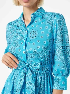 Abito corto in cotone stampa bandana con ricami