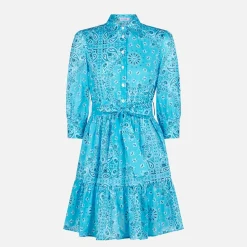 Abito corto in cotone stampa bandana con ricami