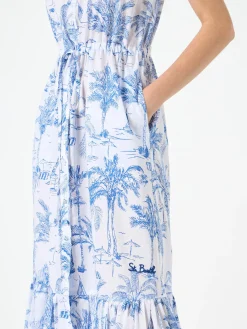 Abito da donna allacciato al collo con stampa toile de jouy