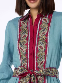 Abito da donna in lino azzurro chiaro Jensen con stampa piazzata paisley