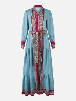 Abito da donna in lino azzurro chiaro Jensen con stampa piazzata paisley