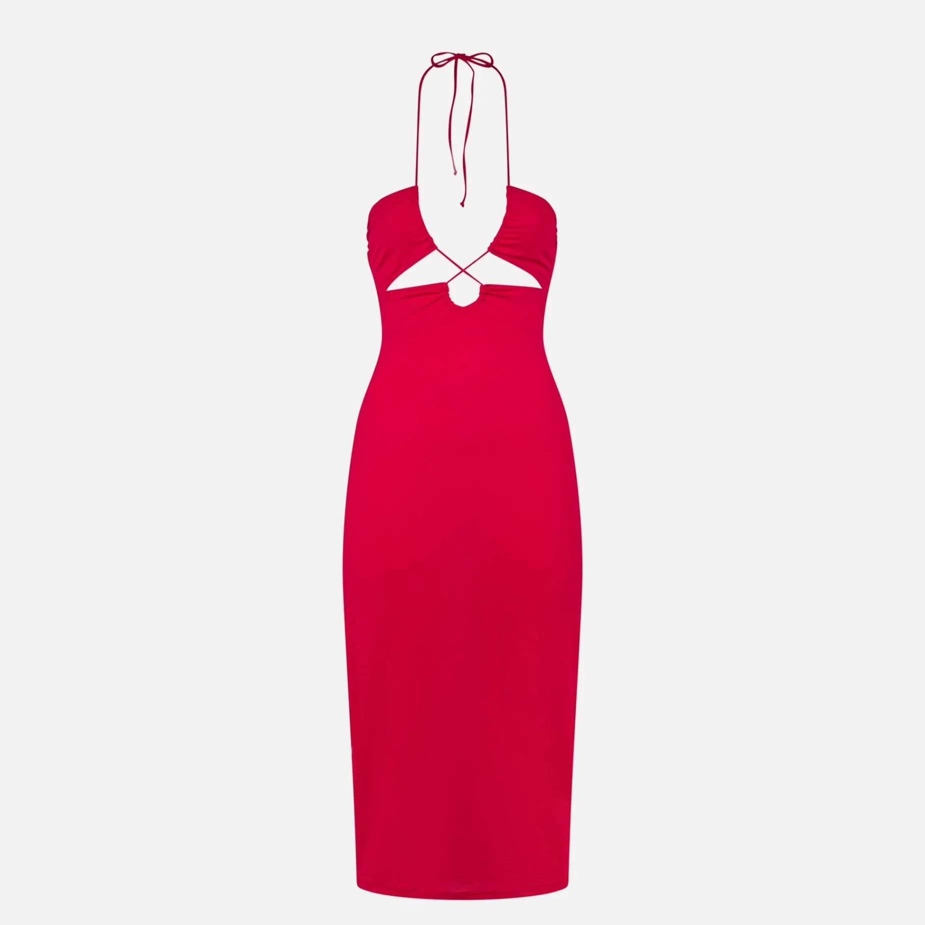 Abito fucsia con taglio longuette