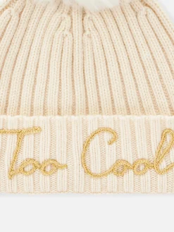 Berretto da donna bianco con ricamo Too Cool e pompon