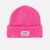 Berretto da donna rosa fluo a coste con etichetta Saint Barth