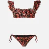 Bikini a fascia con volant stampa fiori