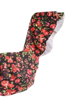 Bikini a fascia con volant stampa fiori