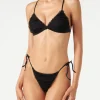 Bikini a triangolo nero risvolto con tulle lucido nero