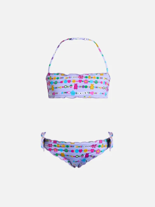 Bikini classico a fascia da bambina Emy con stampa bracciali