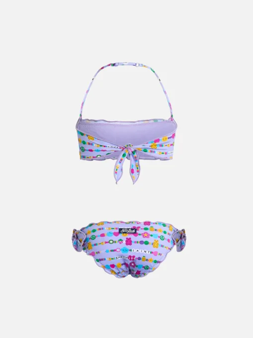 Bikini classico a fascia da bambina Emy con stampa bracciali