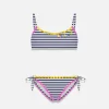 Bikini da bambina a bralette con righe blu navy