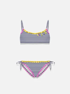 Bikini da bambina a bralette con righe blu navy