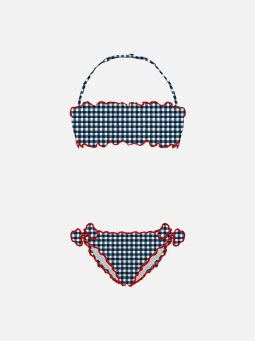 Bikini da bambina a fascia con stampa vichy