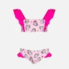Bikini da bambina a fascia con volant e stampa unicorni