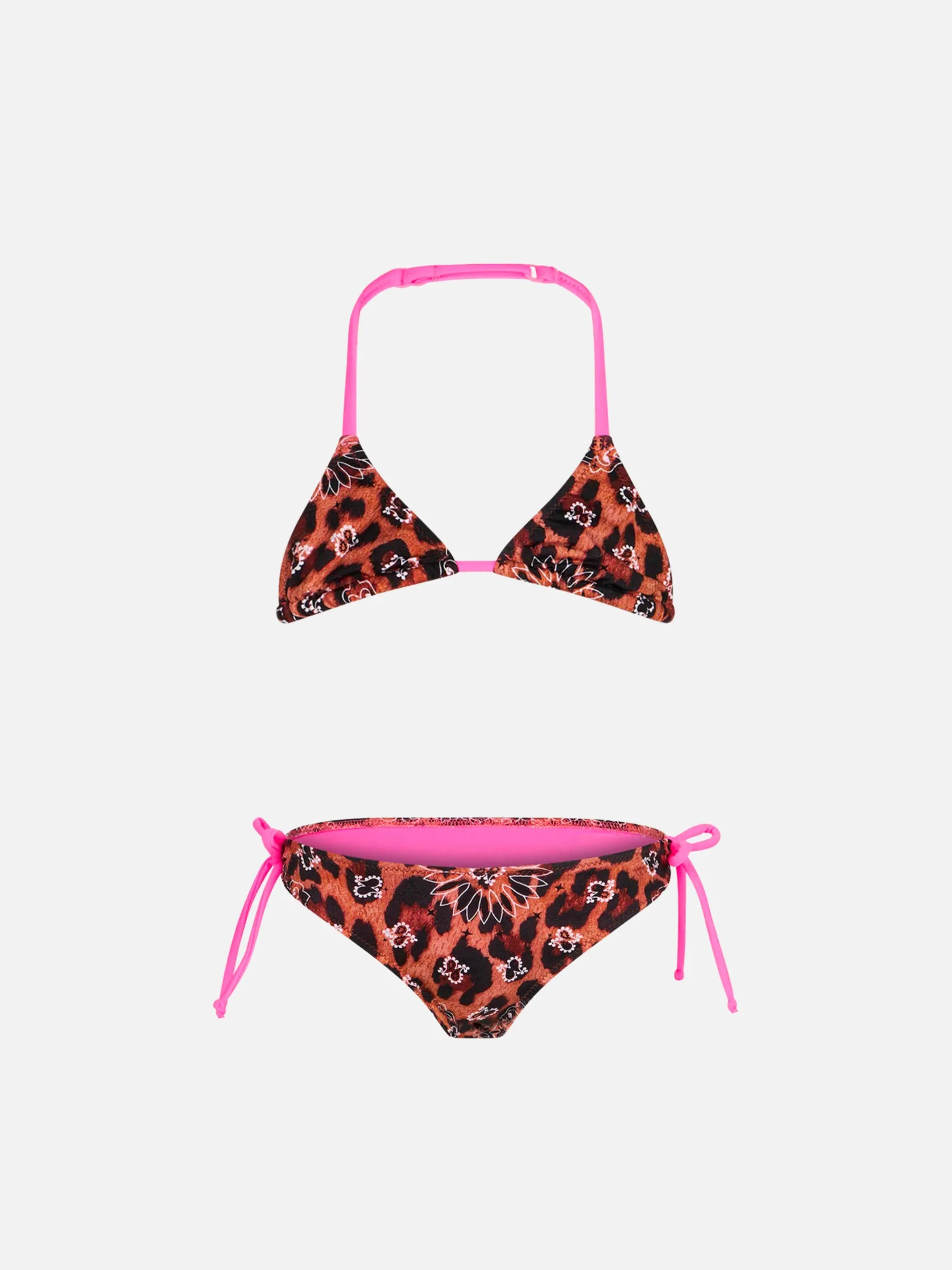 Bikini da bambina a triangolo con stampa bandana leo