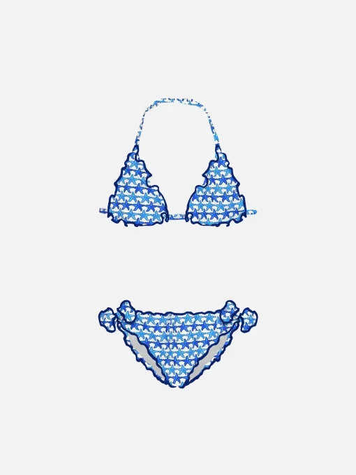 Bikini da bambina a triangolo con stampa stelle marine