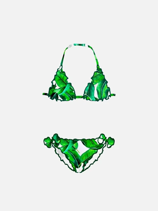 Bikini da bambina a triangolo con stampa tropicale
