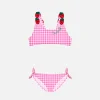Bikini da bambina stampa vichy rosa con fragola applicata