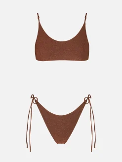 Bikini da donna a bralette in lurex marrone