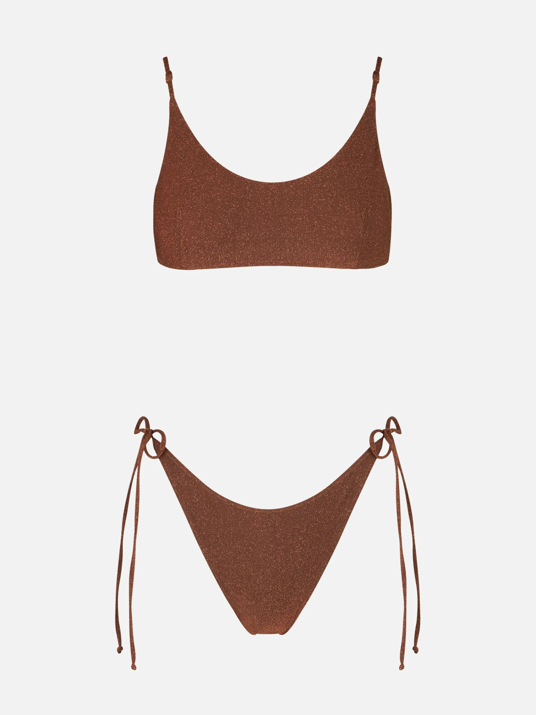 Bikini da donna a bralette in lurex marrone
