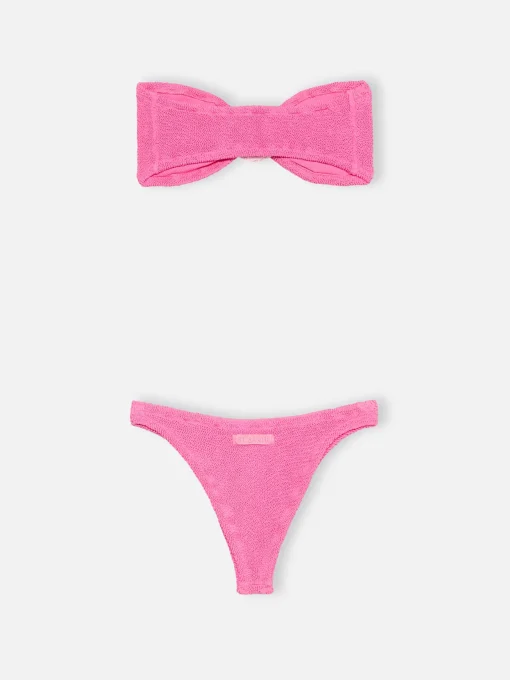 Bikini da donna a fascia rosa crinkle Yulia Naomi
