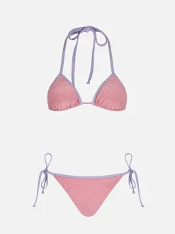 Bikini da donna a triangolo rosa Leah Marielle in lurex con bordino