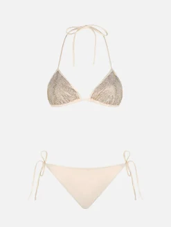 Bikini da donna a triangolo beige con strass