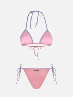 Bikini da donna a triangolo rosa Leah Marielle in lurex con bordino