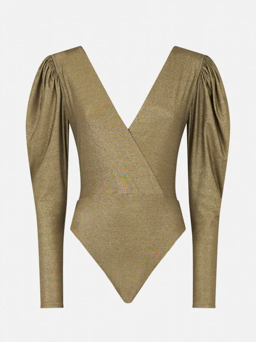 Bodywear / costume intero in maglia glitter oro