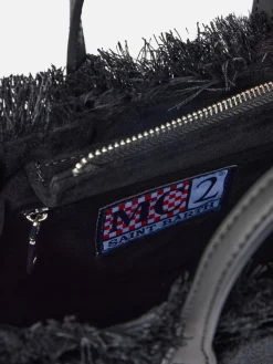 Borsa a mano Mini Vanity in velluto nero con logo Saint Barth in strass