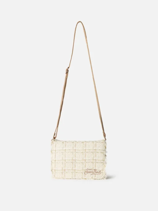Borsa a tracolla in tweed bianco Tita con ricamo Saint Barth