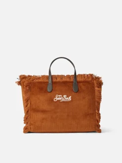 Borsa Colette in velluto a coste marrone con ricamo del logo