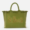 Borsa tote Vanity in tela di cotone verde militare con toppa con logo