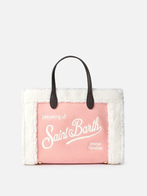 Borsa Vivian rosa con dettagli in sherpa