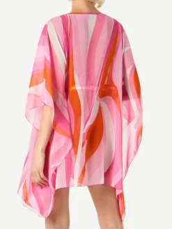 Caftano rosa e arancione con stampa a onde