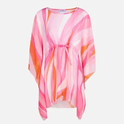 Caftano rosa e arancione con stampa a onde