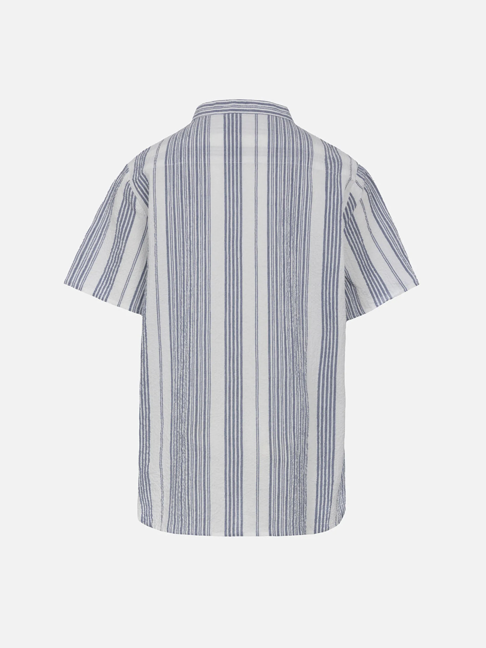 Camicia da bambino in seersucker a maniche corte con stampa a righe