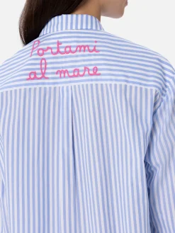 Camicia da donna in cotone Brigitte con stampa a righe azzurre