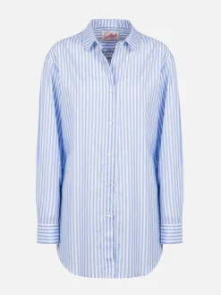 Camicia da donna in cotone Brigitte con stampa a righe azzurre