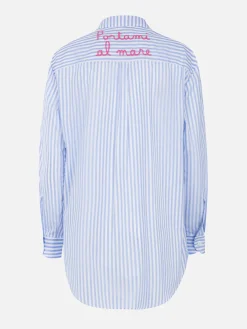 Camicia da donna in cotone Brigitte con stampa a righe azzurre