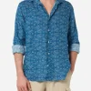 Camicia da uomo in lino blu navy Pamplona con stampa Sashiko
