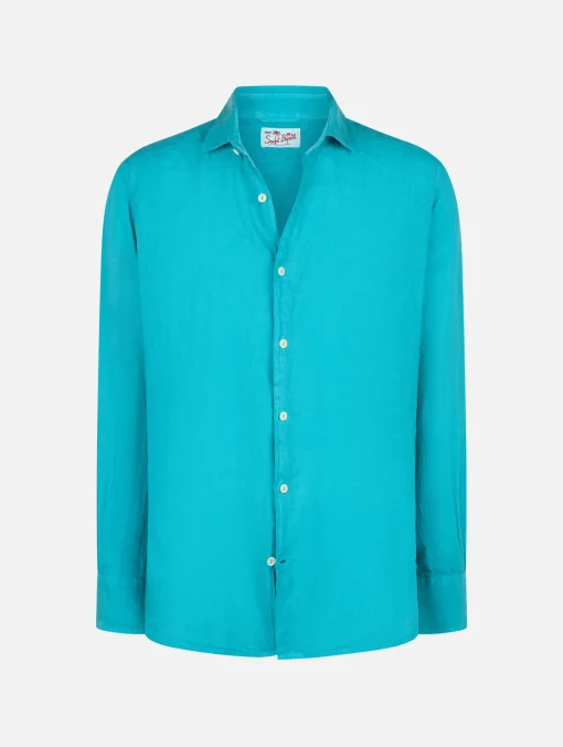Camicia da uomo in lino verde acqua Pamplona