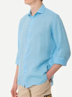 Camicia da uomo Pamplona in lino celeste