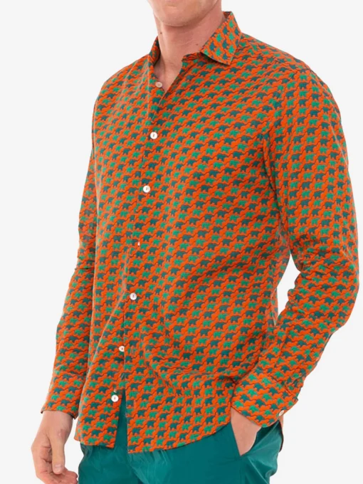 Camicia da uomo Sikelia in mussola di cotone con stampa elefante