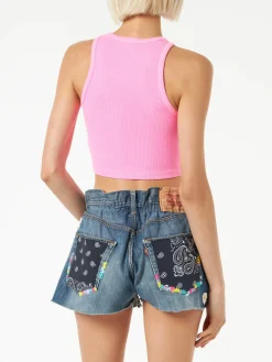 Canotta crop in cotone con ricamo St. Barth