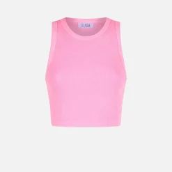 Canotta crop in cotone con ricamo St. Barth