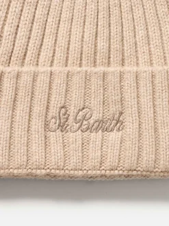 Cappello da uomo in cashmere Wengen a coste beige