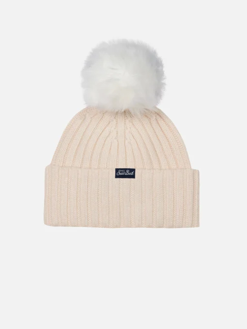 Cappello rosa da bambina Wengen con pompon e ricamo Viziata