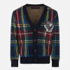 Cardigan in maglia tartan con patch